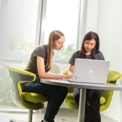 two people sitting at a computer